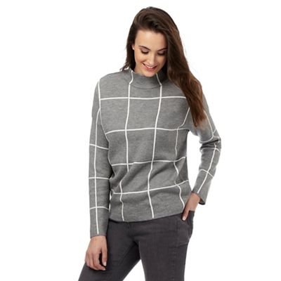 Red Herring Petite Grey checked print high neck jumper